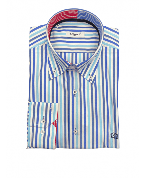Aslanis Striped Shirts Blue, Light Blue on White Background and Special Finishes OFFERS