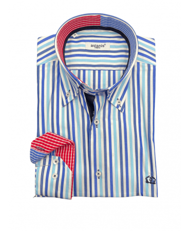 Aslanis Striped Shirts Blue, Light Blue on White Background and Special Finishes