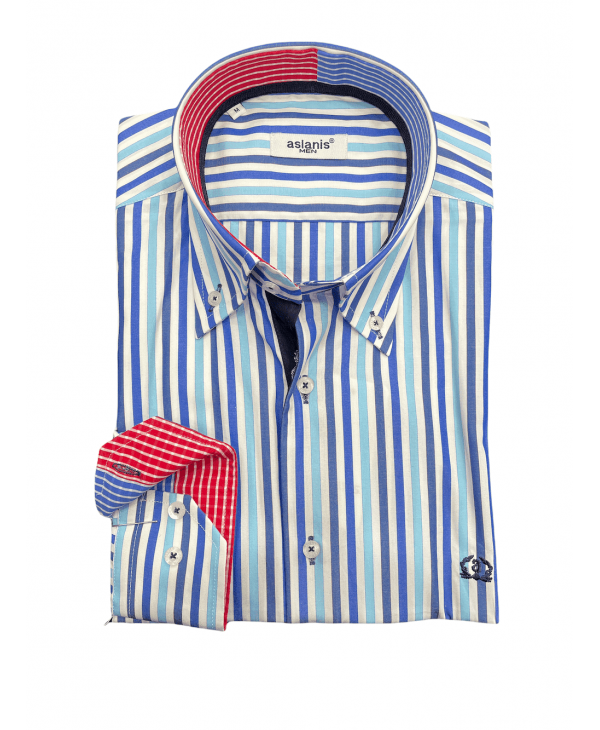 Aslanis Striped Shirts Blue, Light Blue on White Background and Special Finishes OFFERS