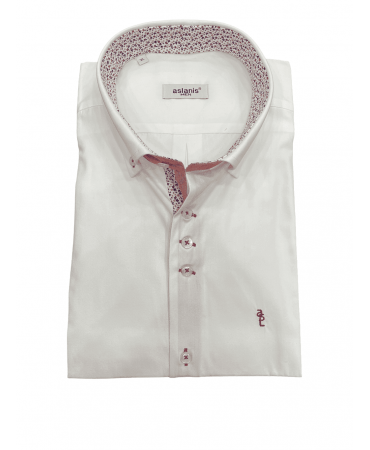 Aslanis Men Shirt Wide Line White with Three Buttons Front and Printed Finishes