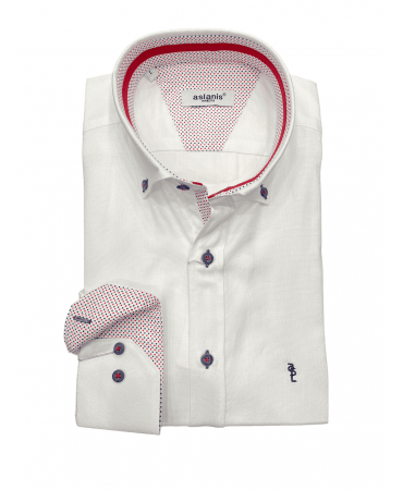 White Shirt with Blue Buttons and Finish with Miniature Red Blue Aslanis