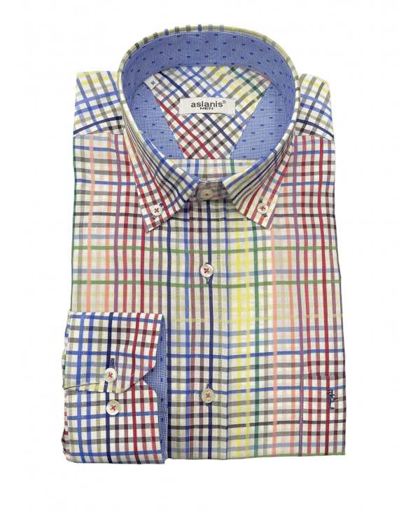 Aslanis Men Plaid Shirt Colorful on White Base OFFERS