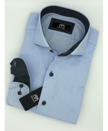 Makis Tselios Cotton Shirts Monochrome Blue with Semi REX Collar