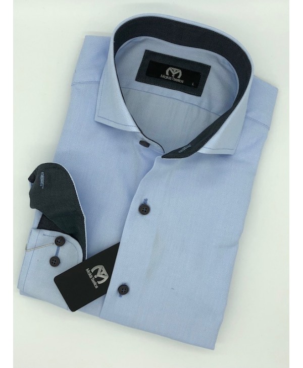Makis Tselios Cotton Shirts Monochrome Blue with Semi REX Collar MAKIS TSELIOS SHIRTS
