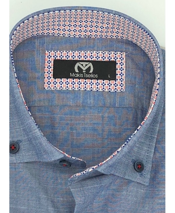 Men's Makis Tselios Cotton Shirt with Button on the Collar