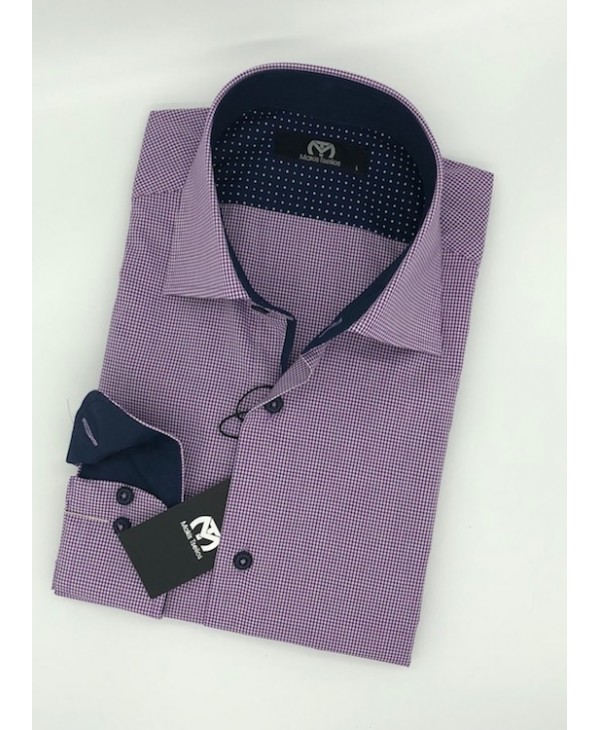 Makis Tselios Petit Checkered Purple Shirt in Comfortable Line