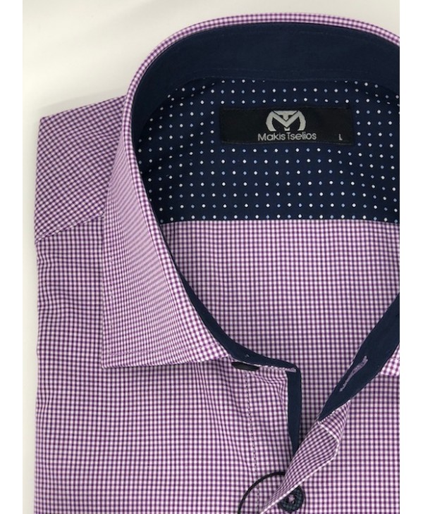 Makis Tselios Petit Checkered Purple Shirt in Comfortable Line MAKIS TSELIOS SHIRTS