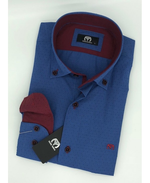 Makis Tselios Ruff with Miniature Blue Shirt in Comfortable Line with Private Button MAKIS TSELIOS SHIRTS