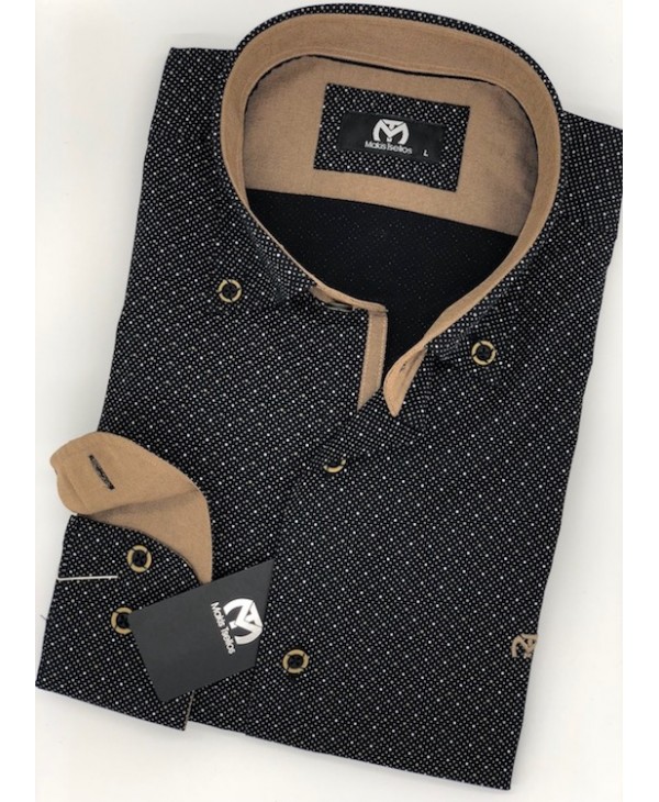 Makis Tselios Shirts with Small Design on Black Base and Special Buttons MAKIS TSELIOS SHIRTS