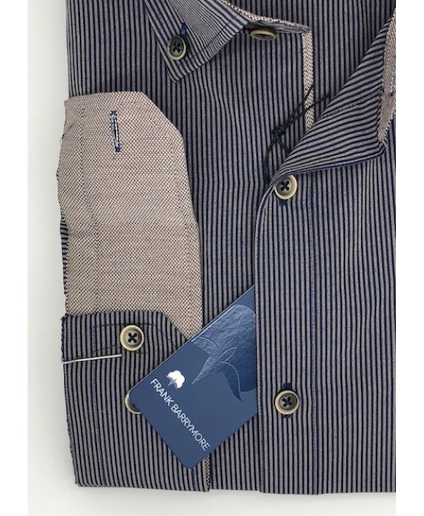 Frank Barrymore Beige Striped Shirt with Blue Stripes Special Buttons and Pockets