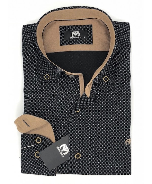 Makis Tselios Shirts with Small Design on Black Base and Special Buttons MAKIS TSELIOS SHIRTS