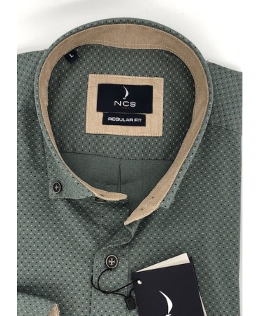 Men's Shirt Comfortable Line NCS Miniature in Green Color with Beige Details