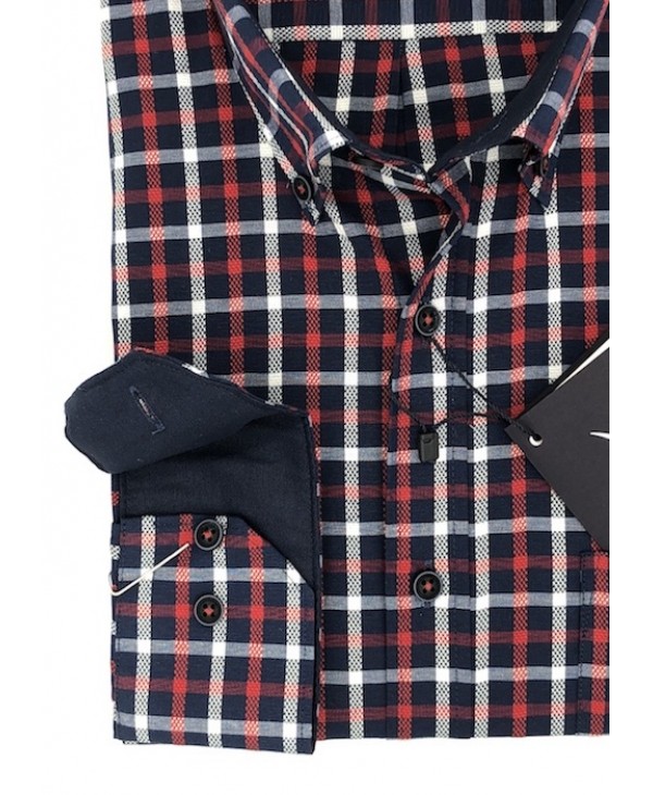 Men's Shirt cot.80% - pol.20% Plaid Red on Blue Base  NCS SHIRTS