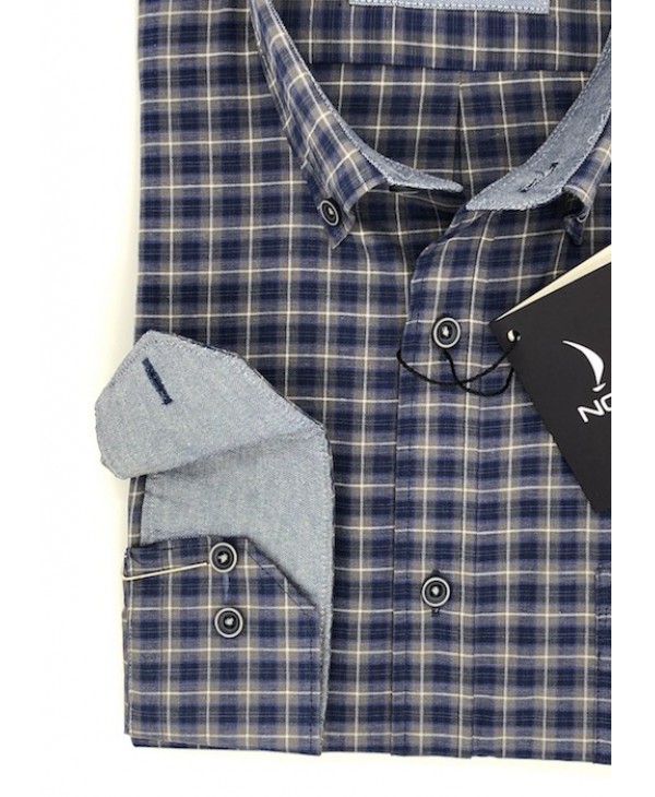 Men's Shirt NCS Plaid Blue on a Gray Base with Pocket and Button on the Collar  NCS SHIRTS