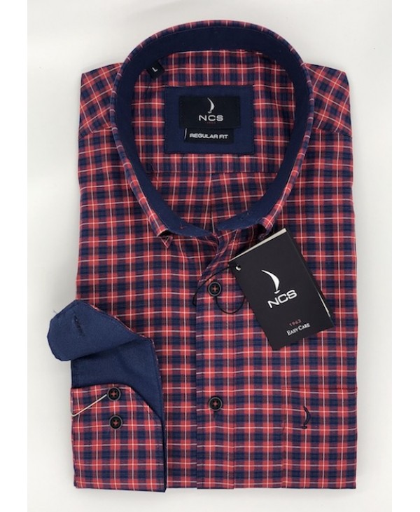 Men's Shirt NCS Plaid Blue in Base Red with Pocket  NCS SHIRTS