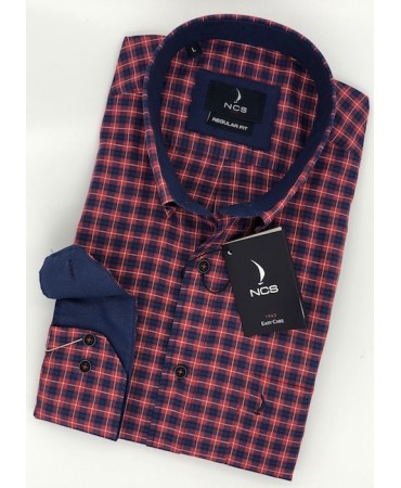 Men's Shirt NCS Plaid Blue in Base Red with Pocket