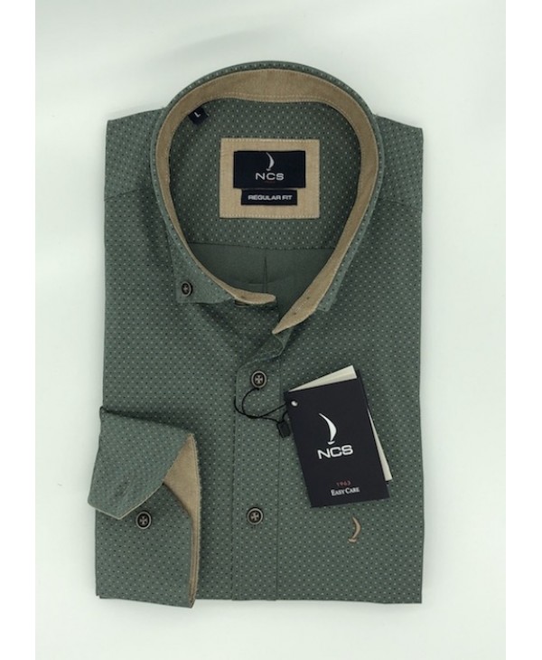 Men's Shirt Comfortable Line NCS Miniature in Green Color with Beige Details  NCS SHIRTS