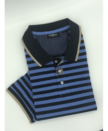 Pre End polo shirt Cotton 100% striped blue with seam and beige details