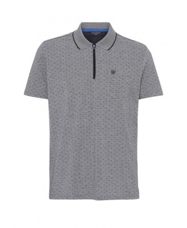 Pree End Blouse Short Sleeve with Zipper in Gray Base with Polka Dots Black SHORT SLEEVE POLO 