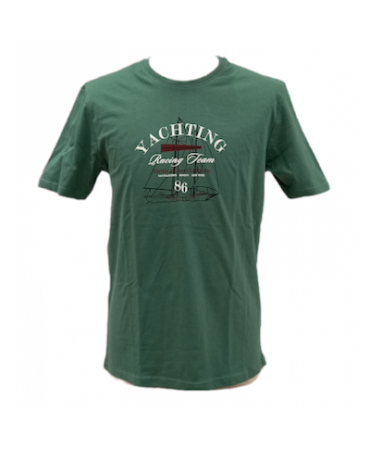 PreEnd T-Shirt Neck T-Shirt in Green with Yachting Print