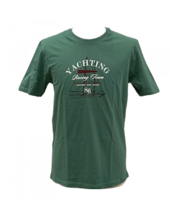 PreEnd T-Shirt Neck T-Shirt in Green with Yachting Print T-shirts 