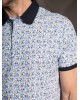 Pre End blouse printed on a white base with blue and yellow flower SHORT SLEEVE POLO 