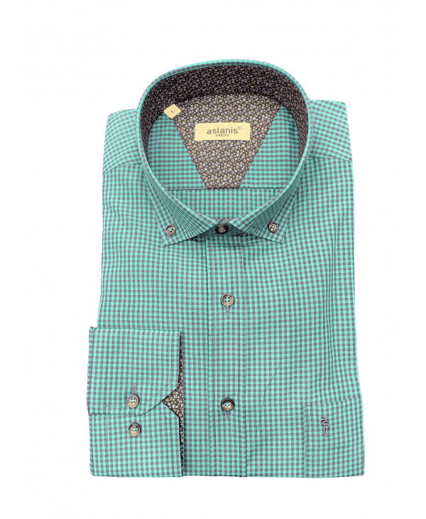 Comfortable line shirt on a green base with blue Aslanis Men cart OFFERS