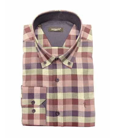Aslanis Men Shirt Wide Line Checkered Lilac with Gray and Purple As well as Blue Finishes
