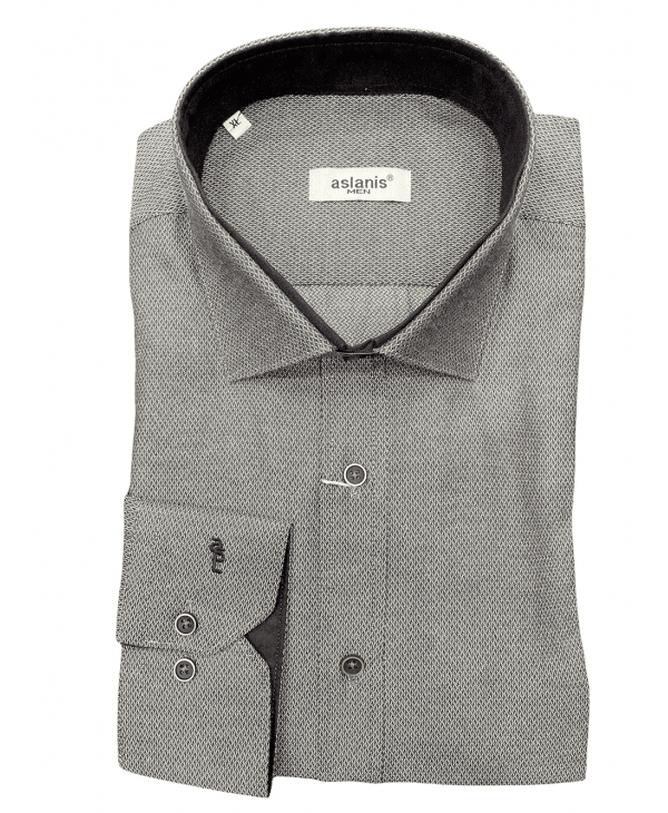 Aslanis shirt in gray design with black trim inside the collar and cuff OFFERS