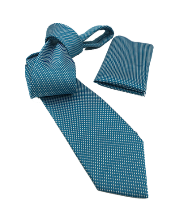 Tie Set with GM Scarf in Petrol Light Color with White Polka Dots