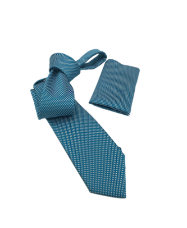 Tie Set with GM Scarf in Petrol Light Color with White Polka Dots