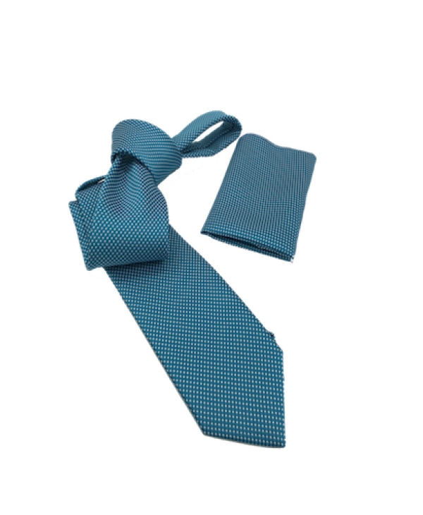 Tie Set with GM Scarf in Petrol Light Color with White Polka Dots GM Tie set