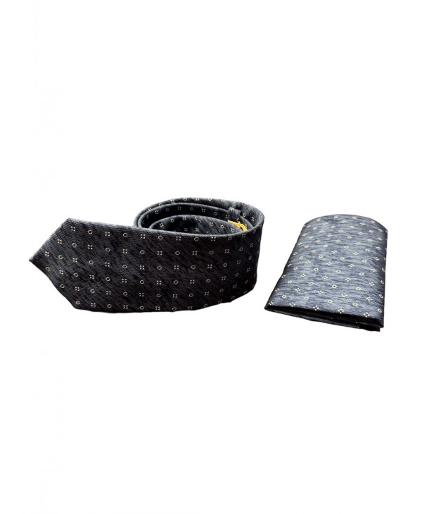 Tie with a scarf set of raff with geometric shapes in gray color MAKIS TSELIOS TIE SET 