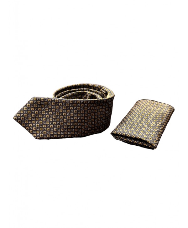 Rough tie and scarf with a geometric design in beige color MAKIS TSELIOS TIE SET 
