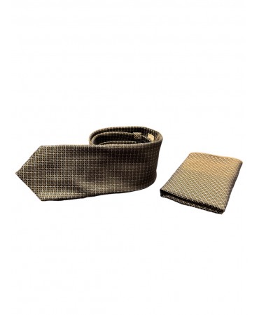 Tie with handkerchief set in blue base with beige and white check