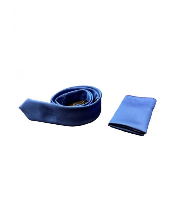 Makis Tselios tie and handkerchief set in blue roux monochrome MAKIS TSELIOS TIE SET 