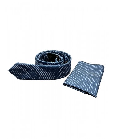 Tie Set with Makis Tselios Scarf in Blue Color with Blue Polka Dot