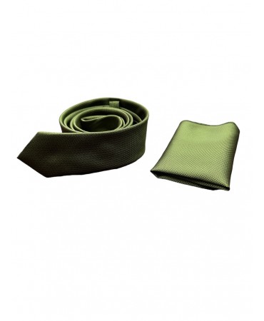 Makis Tselios tie and handkerchief set in green color with a very small geometric design