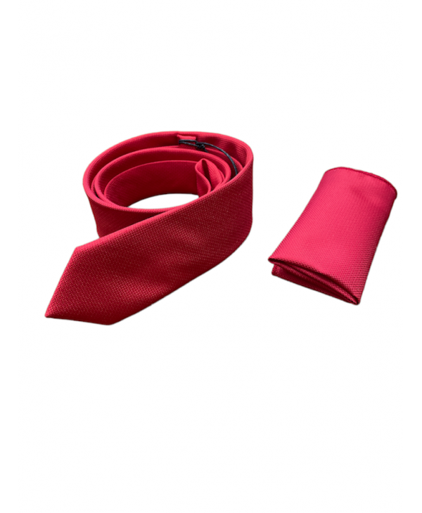 Red tie and handkerchief set by Makis Tseliou MAKIS TSELIOS TIE SET 