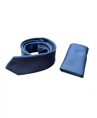 Makis Tselios navy blue ruff tie handkerchief set