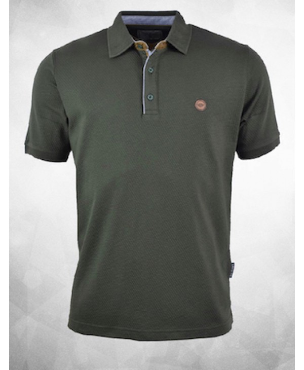 Green short sleeve t-shirt with flap and perimeter of the collar in light blue with alcantara SIDE EFFECT SHORT SLEEVE POLO 