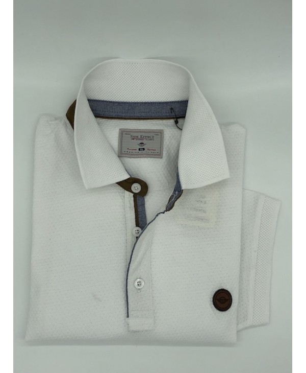  SIDE EFFECT white t-shirt with flap and perimeter of the collar in blue as well as outside the collar washable alcantara SHORT SLEEVE POLO 