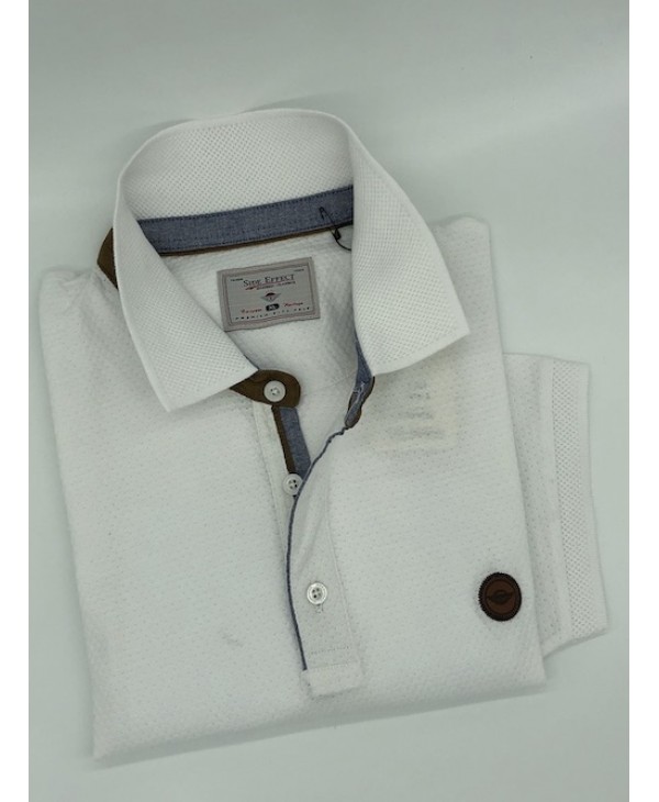 SIDE EFFECT white t-shirt with flap and perimeter of the collar in blue as well as outside the collar washable alcantara SHORT SLEEVE POLO 
