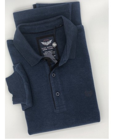  Side Effect Polo Button Blouse with Long Sleeve in Blue 