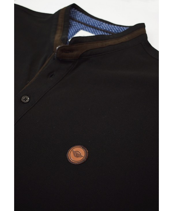 Side Effect MAO Blouse in Black Base with Brown Finishes SHORT SLEEVE POLO 