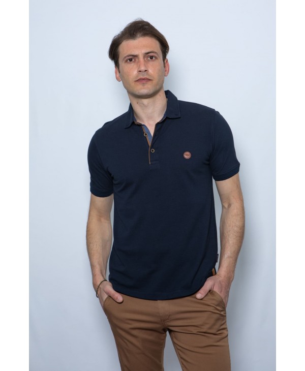  Pole blue with a special sole in brown color Side Effect SHORT SLEEVE POLO 