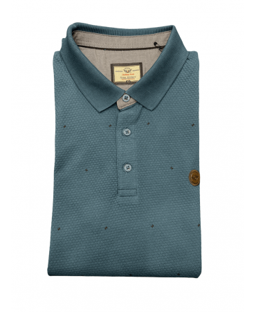 Side effect polo shirt on a sewing base with a blue pattern