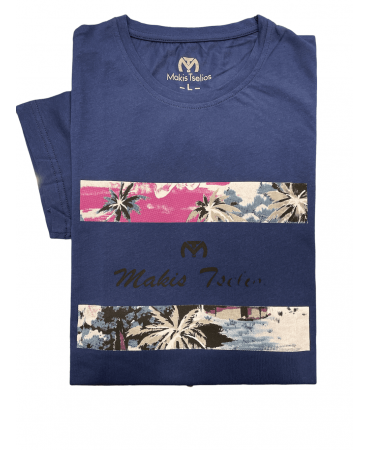 Makis Tselios t-shirt blue with print and company logo