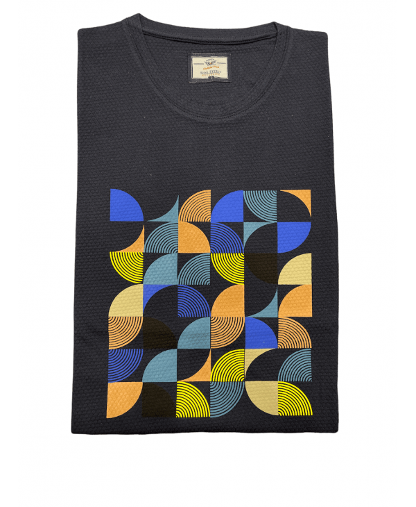 Blue tshirt with colorful print side effect T-shirts 
