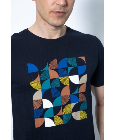 Blue tshirt with colorful print side effect